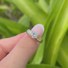 Load and play video in Gallery viewer, Palau Hibiscus Solitaire Ring w/ Diamonds &amp; Zirconia in 14K Yellow Gold
