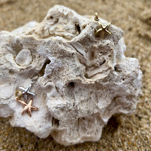 Starfish charms in yellow, pink and white gold