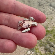 Load and play video in Gallery viewer, Hawaiian turtle honu pendant in pink and white gold 
