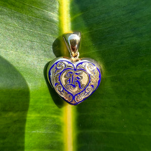 Hawaiian Heart with blue enamel and initial