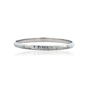 4mm Hawaiian Bangle with engraving in White Gold