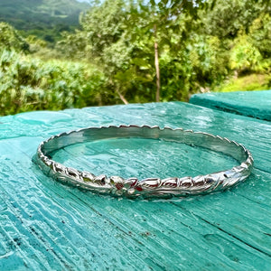 Platinum Long Leaf Maile 6mm Hawaiian Bangle