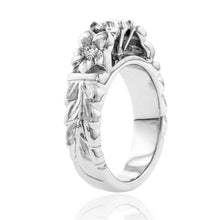 Load image into Gallery viewer, Deep Cut Maile &amp; Plumeria Ring w/ Diamonds 6mm French Mount
