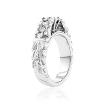 Load image into Gallery viewer, Deep Cut Maile &amp; Plumeria Ring w/ Diamonds 6mm French Mount
