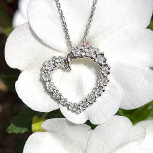 Large Slanted Hawaiian Heart Pendant  with Diamonds in 14K White Gold