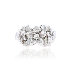 Three Plumeria Ring w/ Diamond - Philip Rickard