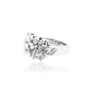 Three Plumeria Ring w/ Diamond - Philip Rickard