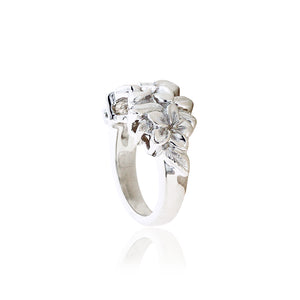 Three Plumeria Ring w/ Diamond - Philip Rickard