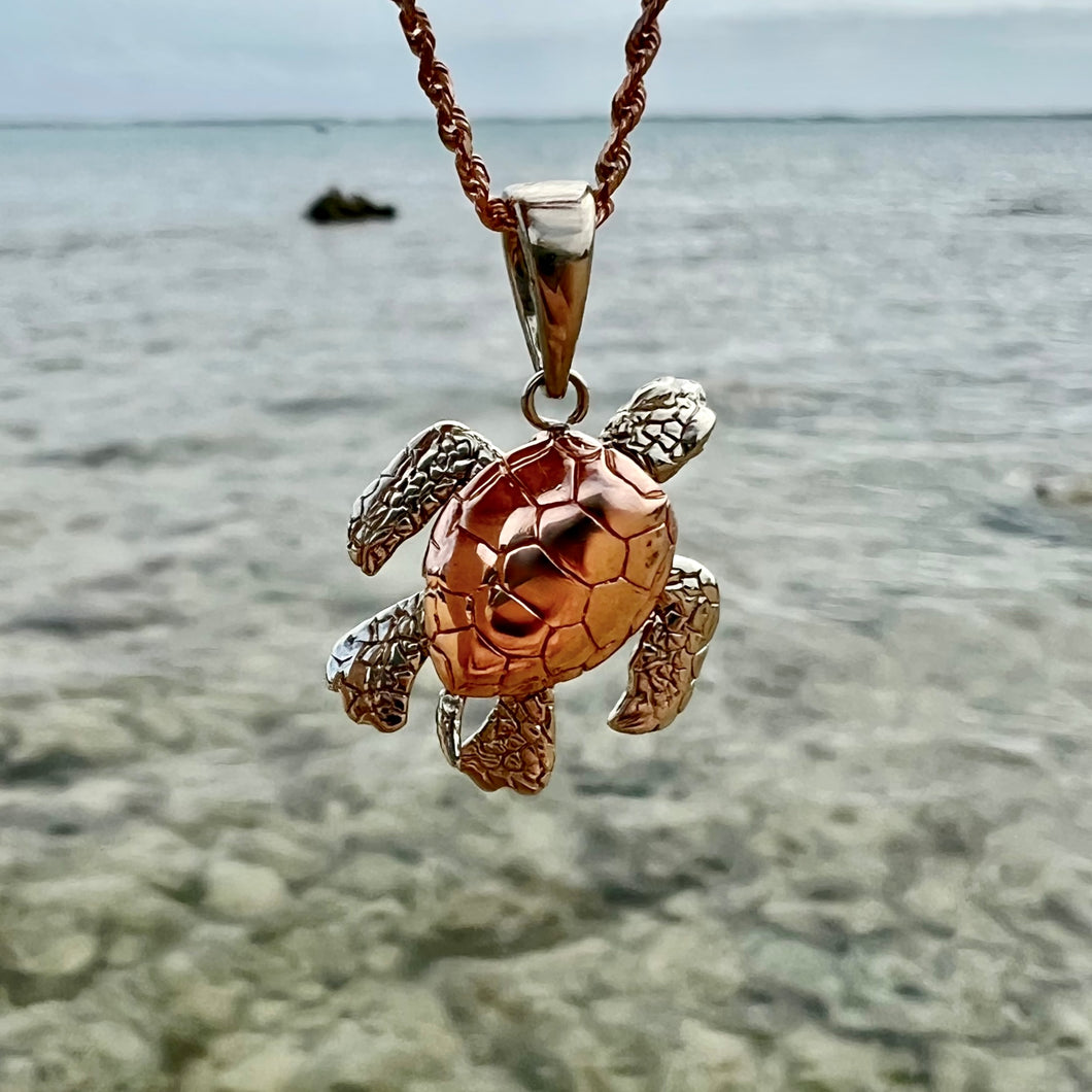 Medium Turtle with Moveable Body Parts in 14K Pink & White Gold
